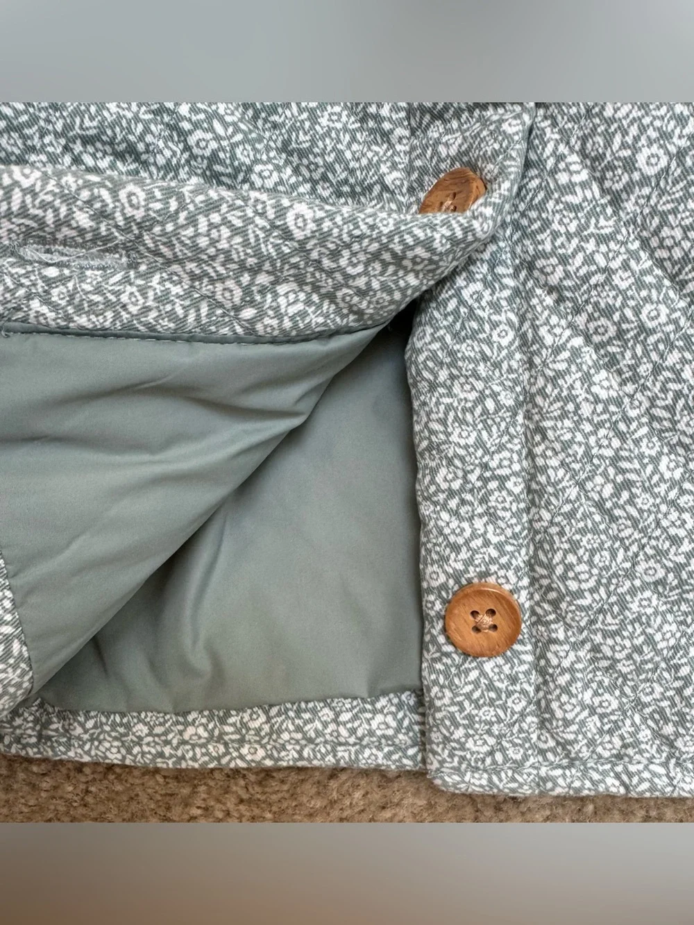 OshKosh B'gosh Sz 3T Sage Green & White Quilted Floral Kids Jacket